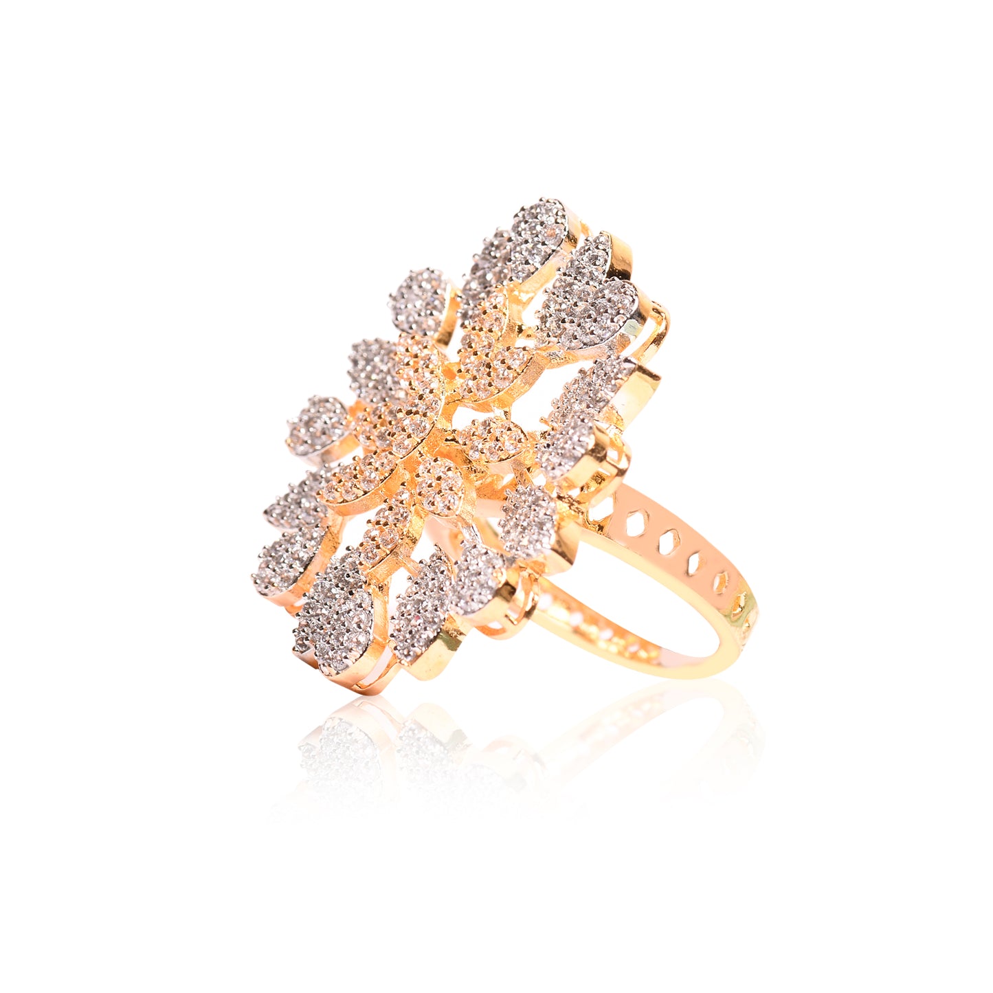 Ornapp Cubic zirconia adjustable leaf design Ring |Premium range| American diamond range