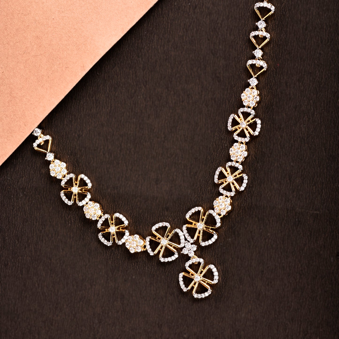 Ornapp Cubic zirconia Flower elegant design Necklace set| Premium range| American diamond set