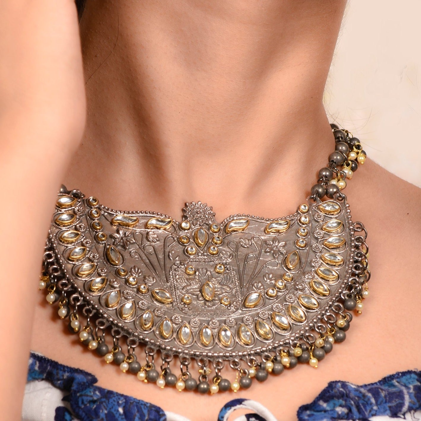 Ornapp Oxidized Semi circle with Mirror Insertions| Mainstream Jewelry| Oxidized Range
