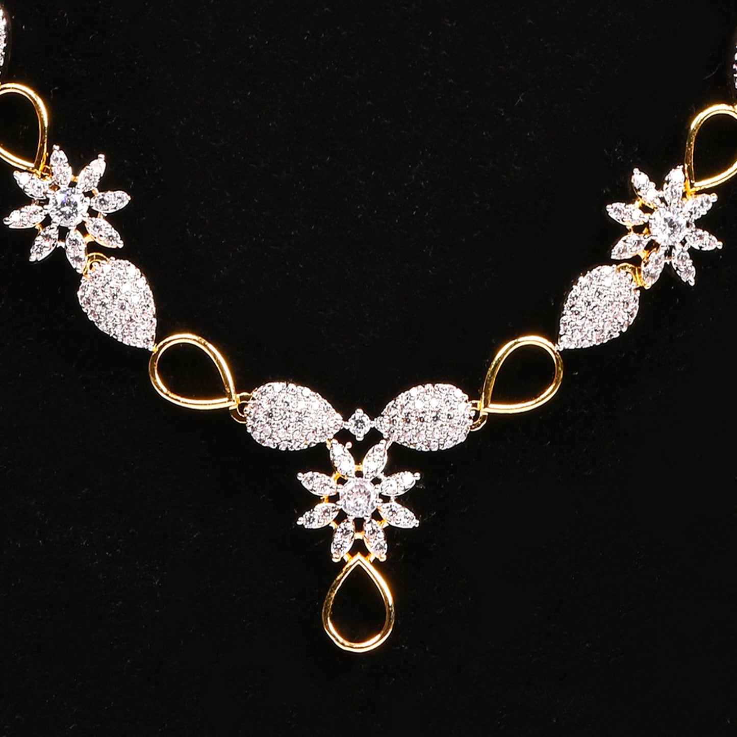 Ornapp Cubic zirconia Flower with special design Necklace set| Premium range| American diamond set