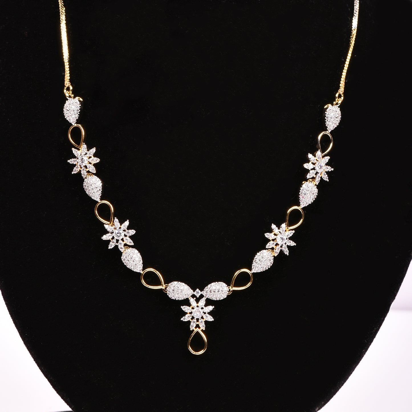 Ornapp Cubic zirconia Flower with special design Necklace set| Premium range| American diamond set