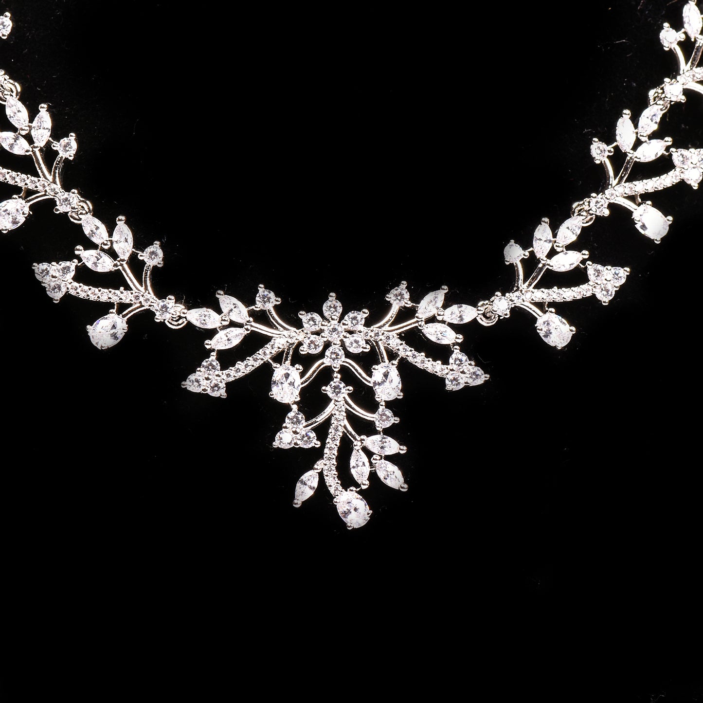Ornapp Cubic zirconia Mirror Flower design Necklace set| Premium range| American diamond set