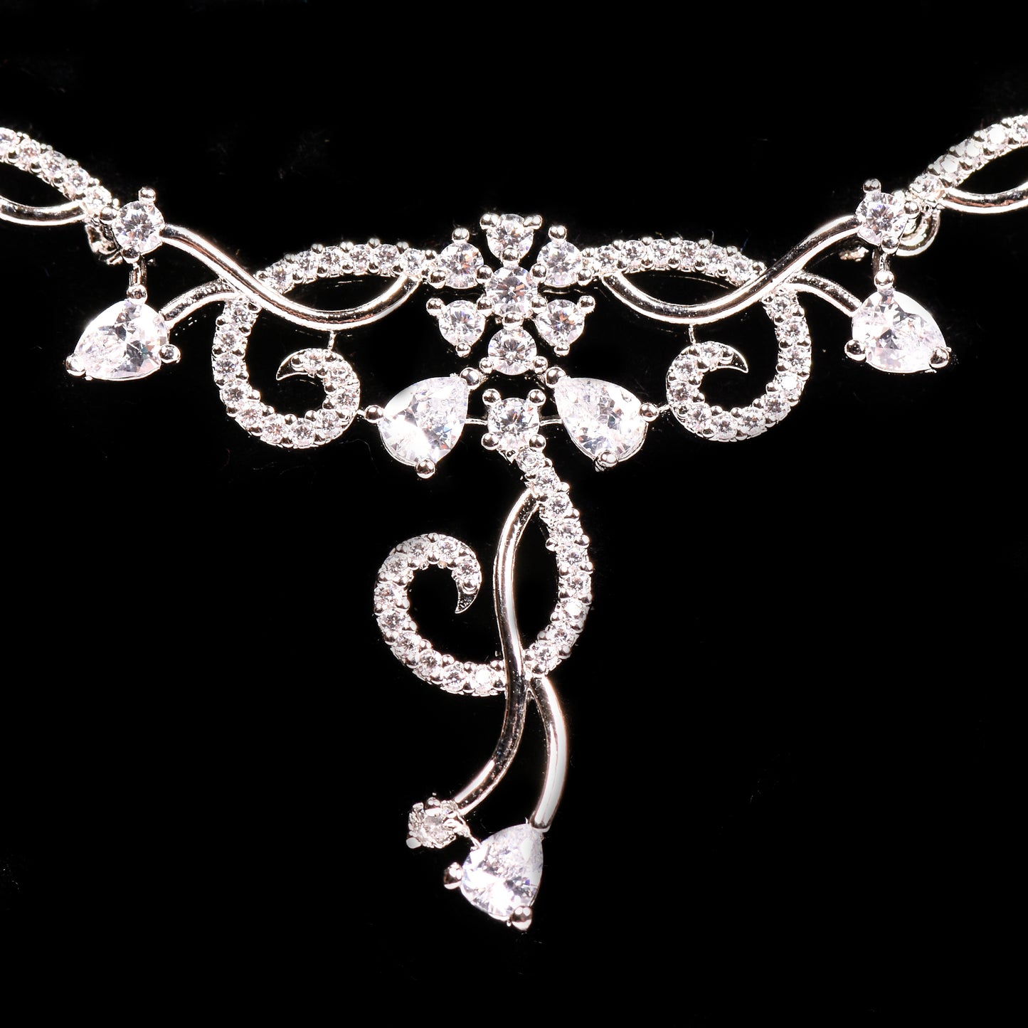 Ornapp Cubic zirconia Flower studded design Necklace set| Premium range| American diamond set