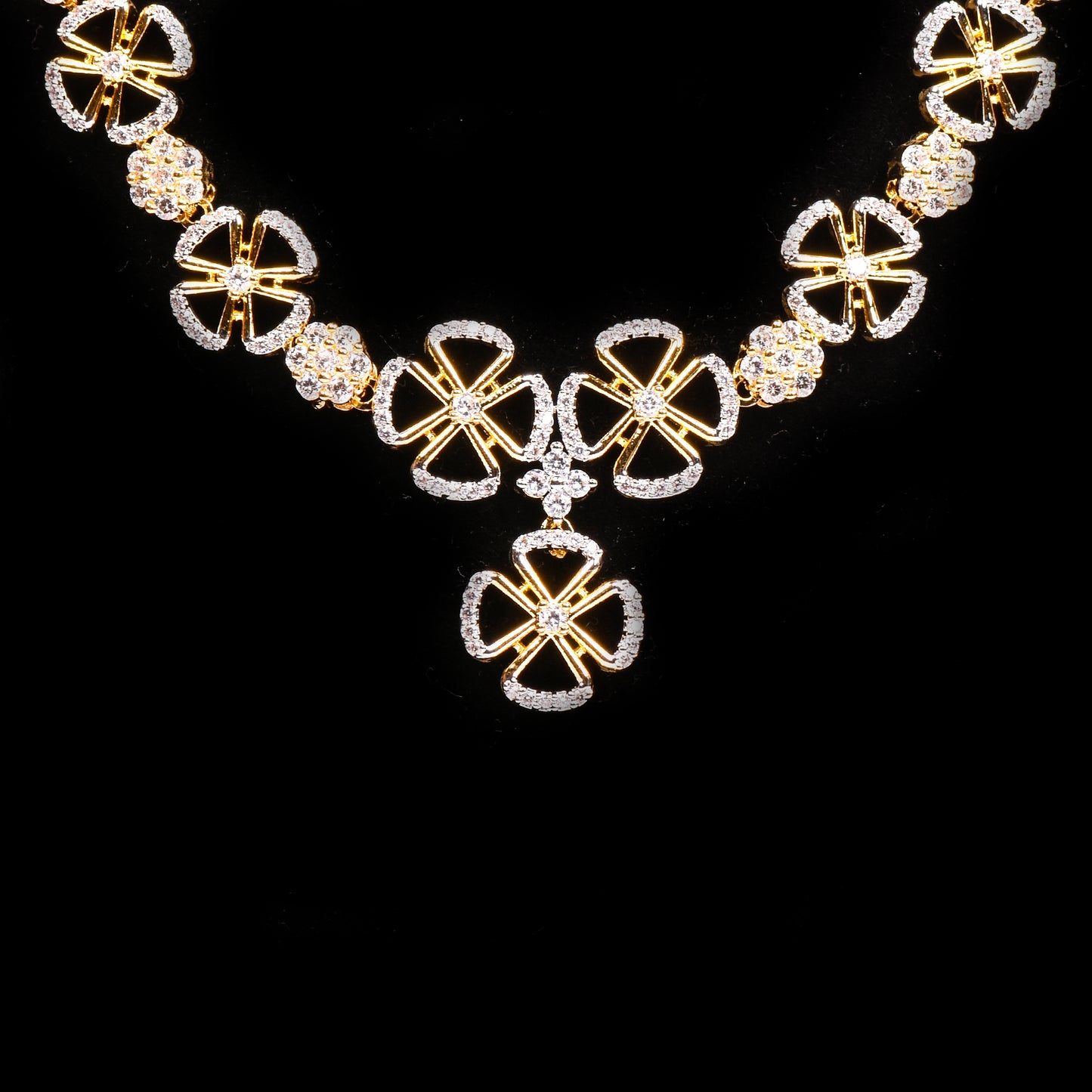 Ornapp Cubic zirconia Flower elegant design Necklace set| Premium range| American diamond set
