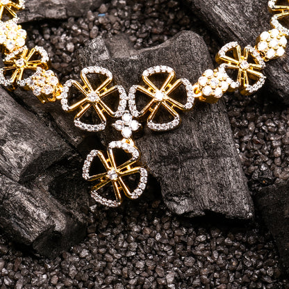 Ornapp Cubic zirconia Flower elegant design Necklace set| Premium range| American diamond set