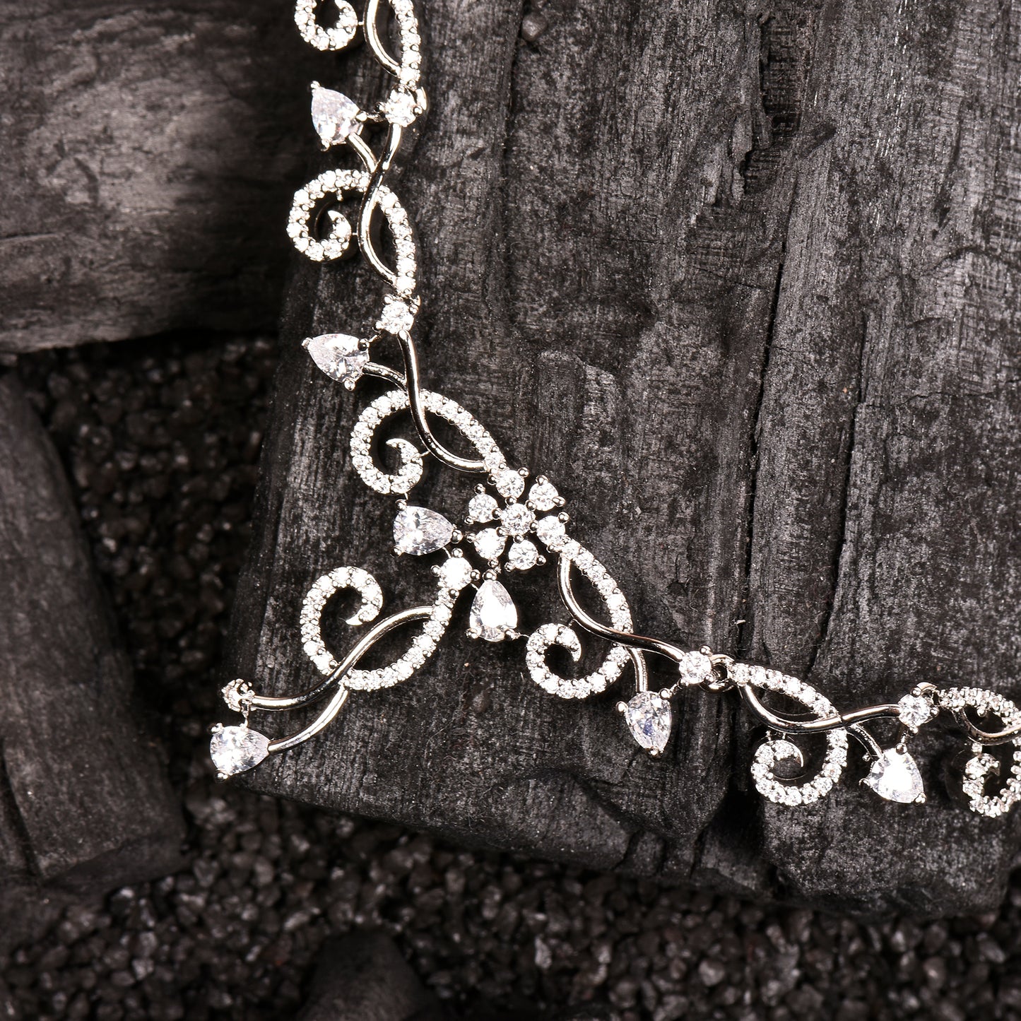 Ornapp Cubic zirconia Flower studded design Necklace set| Premium range| American diamond set