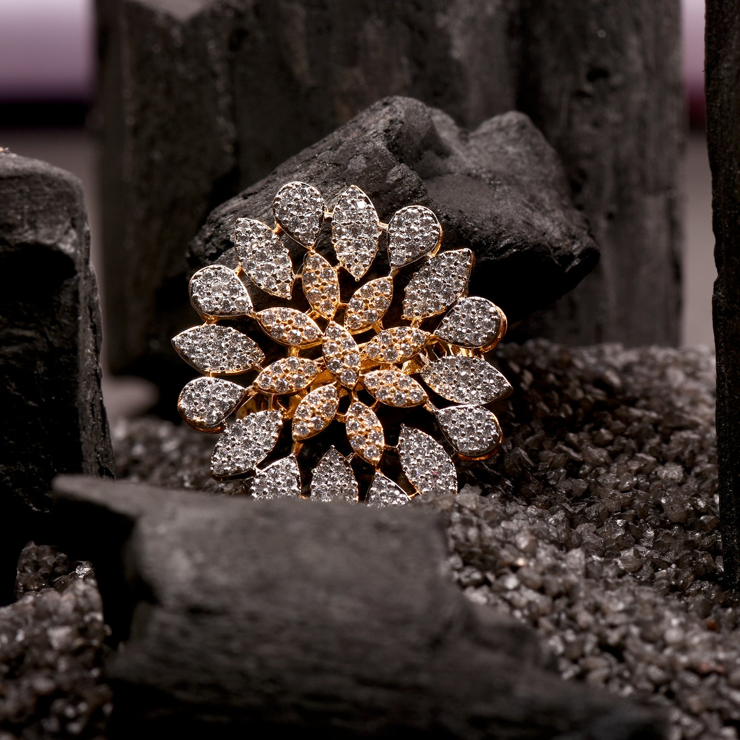 Ornapp Cubic zirconia adjustable leaf design Ring |Premium range| American diamond range