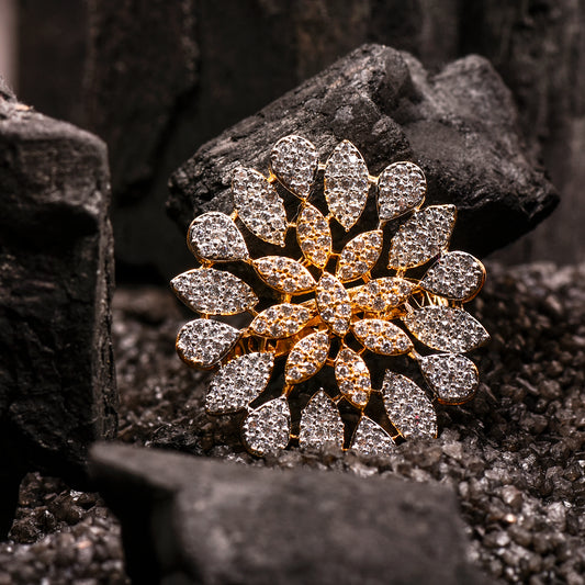 Ornapp Cubic zirconia adjustable leaf design Ring |Premium range| American diamond range