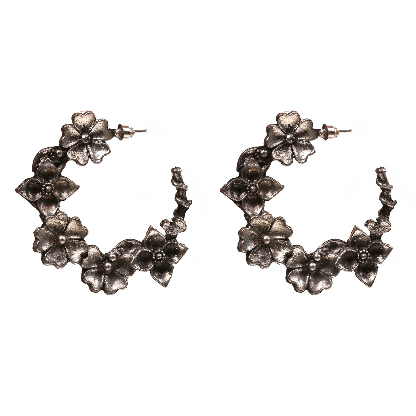 Ornapp Oxidised Flower hoops |Elegant Jewelry| Oxidized Range