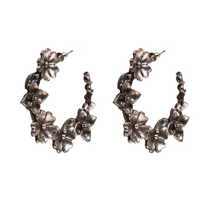 Ornapp Oxidised Flower hoops |Elegant Jewelry| Oxidized Range