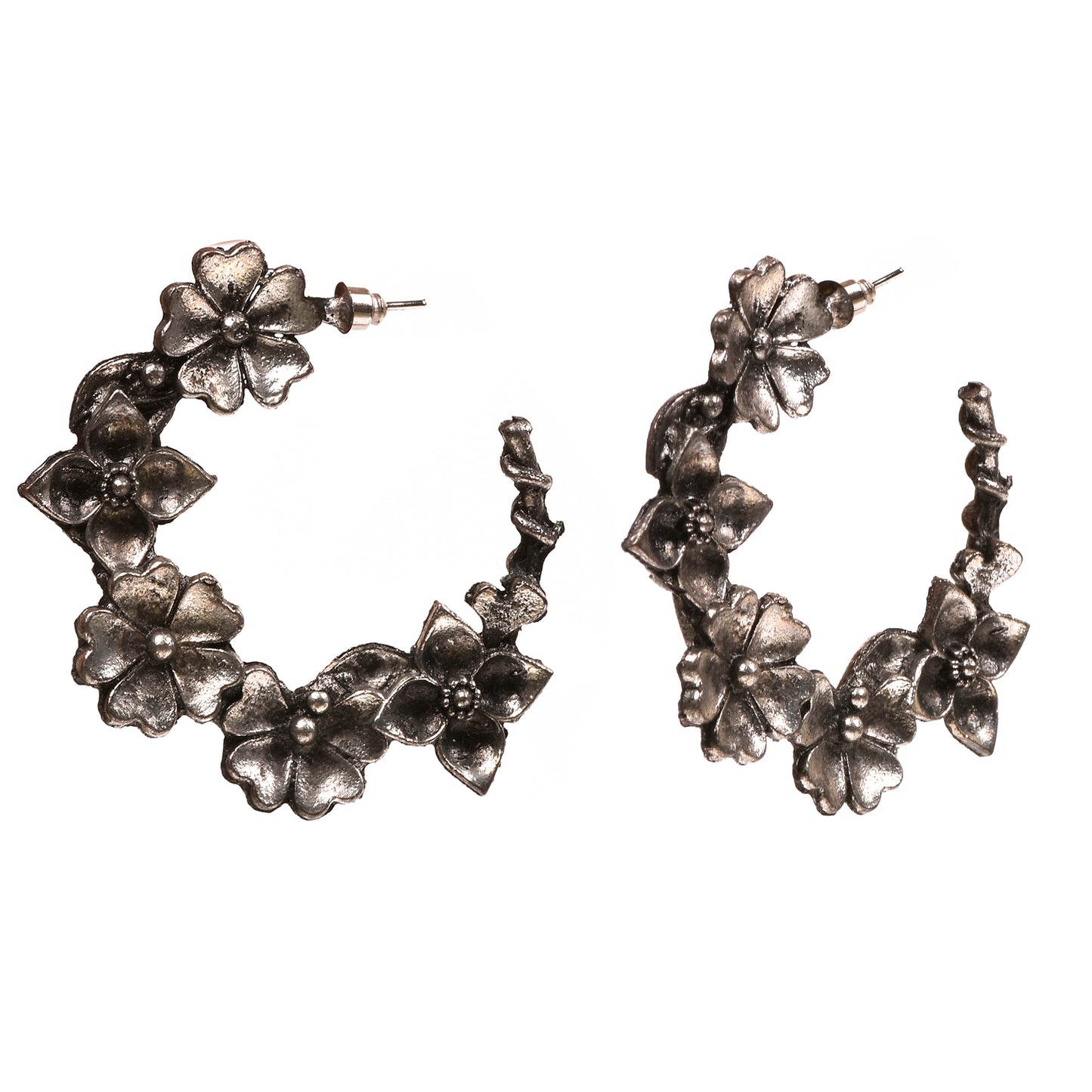 Ornapp Oxidised Flower hoops |Elegant Jewelry| Oxidized Range
