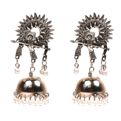 Ornapp Oxidized Jhumki Earrings with White Beads | Dainty Jewelry| Oxidized Range| Low cost
