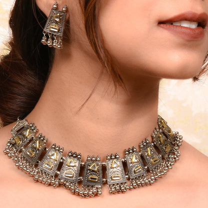 Ornapp Oxidized Special Triangle and Rectangle Mirror Necklace| Dainty Jewelry| Oxidized collection