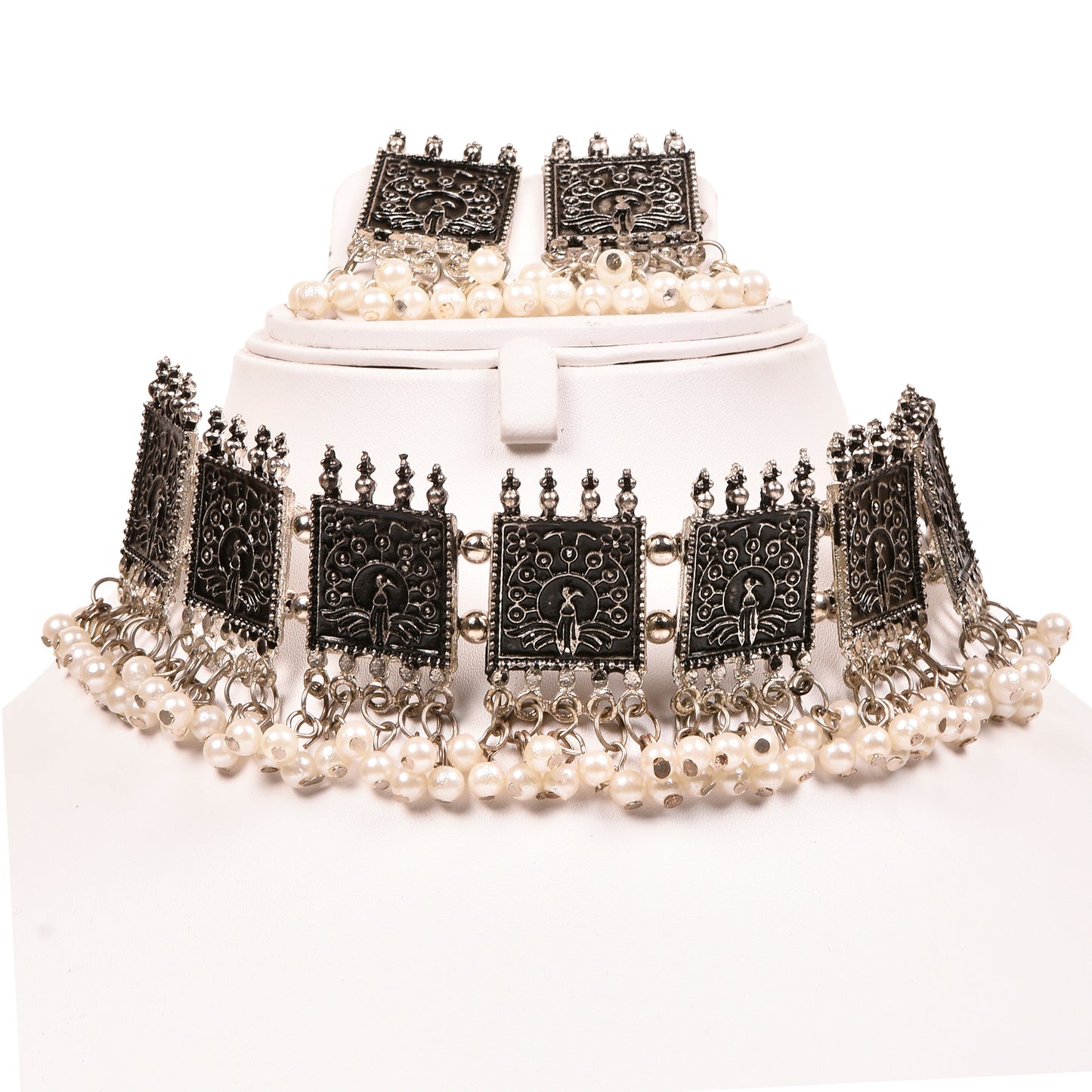 Ornapp Oxidized Choker Necklace with White beats| Mainstream Jewelry| Oxidized Range