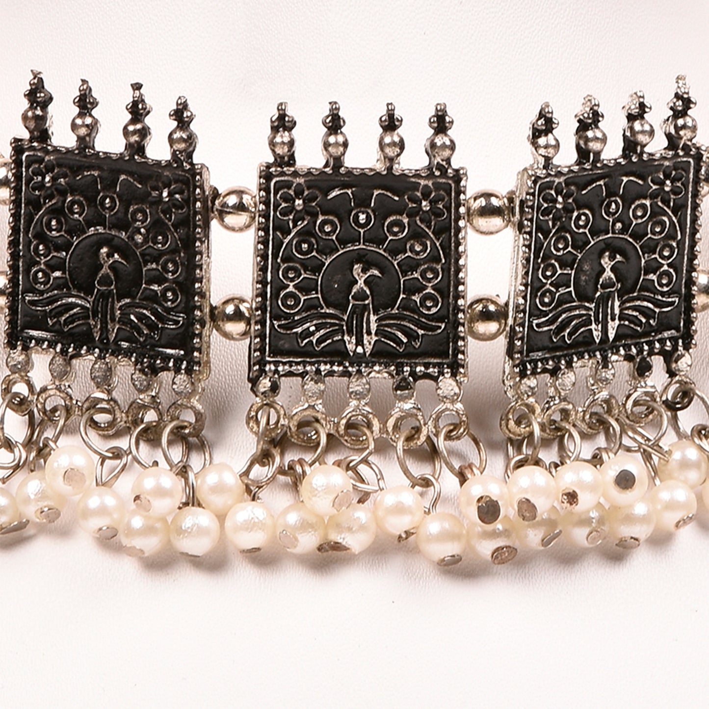 Ornapp Oxidized Choker Necklace with White beats| Mainstream Jewelry| Oxidized Range