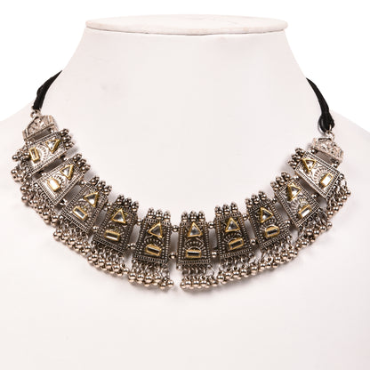 Ornapp Oxidized Special Triangle and Rectangle Mirror Necklace| Dainty Jewelry| Oxidized collection